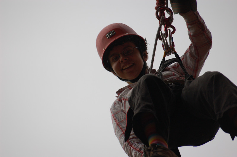 The captain abseiling